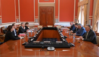 Presiding Arbiter Clint Williamson and PDHR/Brčko Supervisor Jonathan Mennuti meet Brčko Mayor Esed Kadrić, Deputy Mayor Anto Domić, District Assembly Speaker Siniša Milić, and Deputy Speaker Ivo Filipović